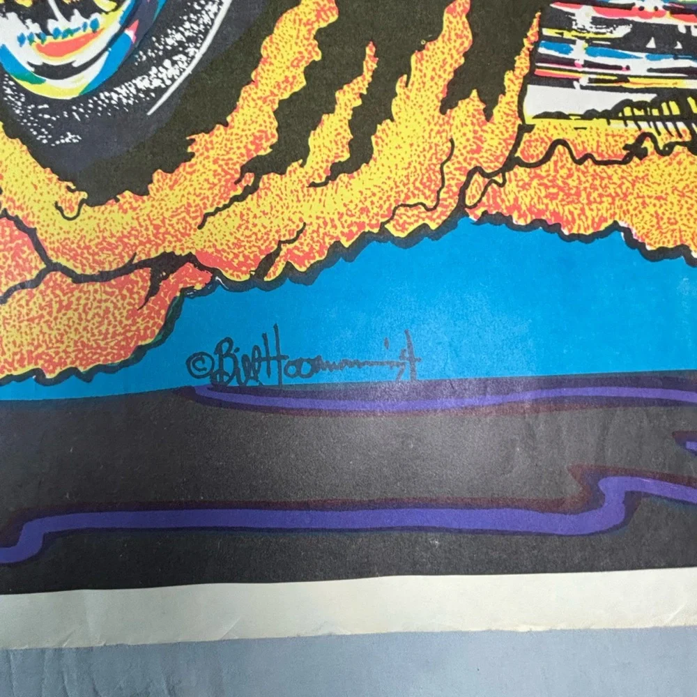 Vintage 1970s Black Light Poster Hot‎ Rod Grim Reaper 34.75x3 Inch